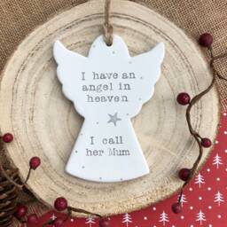Personalised Christmas Memorial Angel Ornament Hand Stamped Ceramic Bauble, in Memory Tree Decoration - thumbnail 2