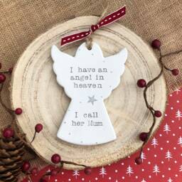 Personalised Christmas Memorial Angel Ornament Hand Stamped Ceramic Bauble, in Memory Tree Decoration - thumbnail 1