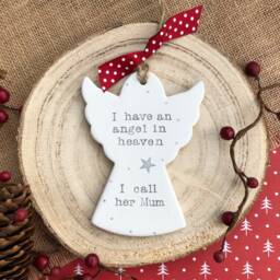 Personalised Christmas Memorial Angel Ornament Hand Stamped Ceramic Bauble, in Memory Tree Decoration - thumbnail 3