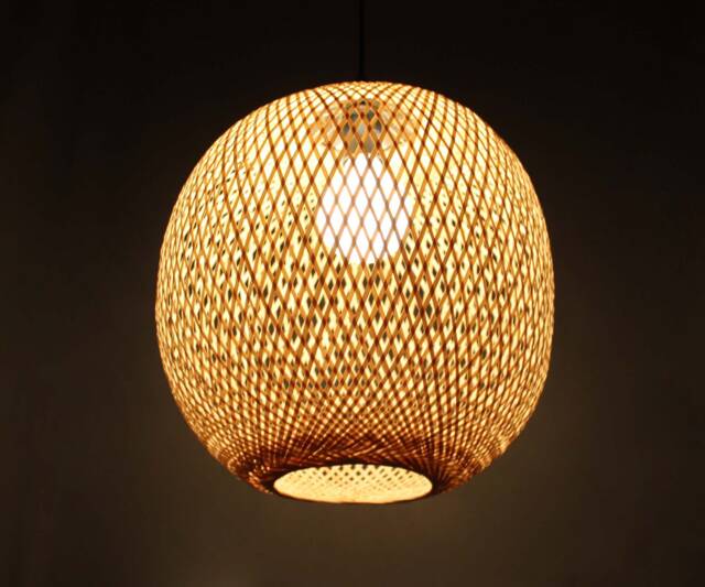 Spherical Bamboo Pendant Light Rustic Lighting Fixture - 13'' Diameter - image 1