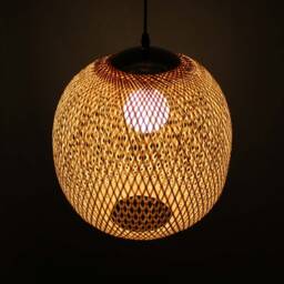 Spherical Bamboo Pendant Light Rustic Lighting Fixture - 13'' Diameter - thumbnail 2