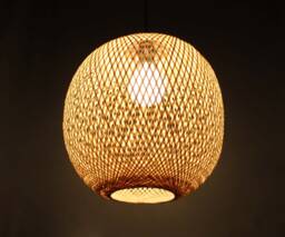 Spherical Bamboo Pendant Light Rustic Lighting Fixture - 13'' Diameter - thumbnail 1