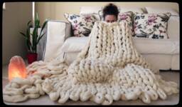 Merino Blanket Chunky Knit Giant 100% Wool Huge Stitch Cozy By Chakumche