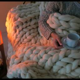Merino Blanket Chunky Knit Giant 100% Wool Huge Stitch Cozy By Chakumche - thumbnail 3