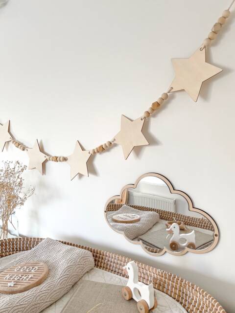 Wooden Star Bunting/Garland Nursery Decor Natural - Scandi Boho Decor - image 1