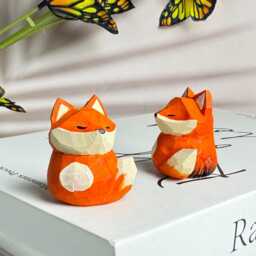 Custom Handmade Wooden Fox Decor Art Carving For Housewarming, Adorable Wood Carved Ornament, Miniature Gift Nature Lover - thumbnail 3