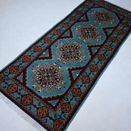 7 Ft Blue Runner Rug 2'9x6'5 Afghan Hand Knotted Veg Dyes Wool Rug - Geometric Oriental Short Hallway Kitchen - thumbnail 2