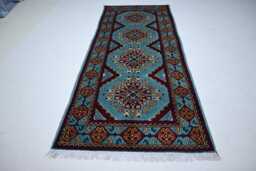 7 Ft Blue Runner Rug 2'9x6'5 Afghan Hand Knotted Veg Dyes Wool Rug - Geometric Oriental Short Hallway Kitchen - thumbnail 1