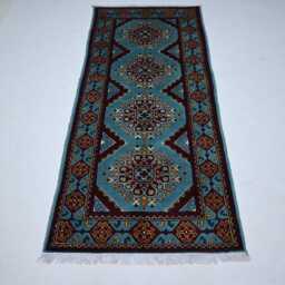 7 Ft Blue Runner Rug 2'9x6'5 Afghan Hand Knotted Veg Dyes Wool Rug - Geometric Oriental Short Hallway Kitchen - thumbnail 3