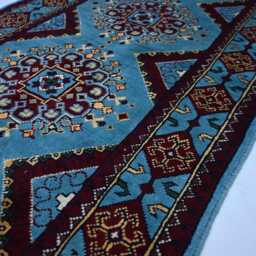 7 Ft Blue Runner Rug 2'9x6'5 Afghan Hand Knotted Veg Dyes Wool Rug - Geometric Oriental Short Hallway Kitchen - thumbnail 4