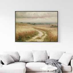 Golden Meadow Path Poster, Country Landscape Print, Paper Wall Art - thumbnail 3