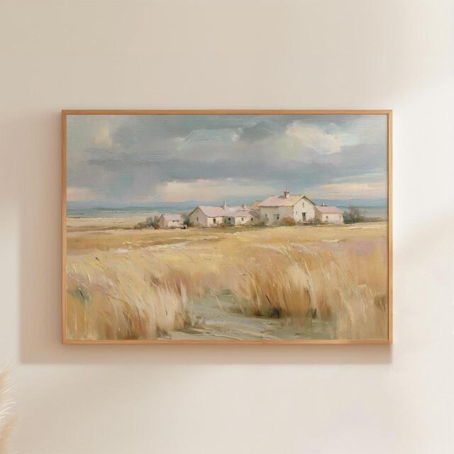Prairie Farm Poster, Golden Field Print, Country Wall Art, Paper - image 1