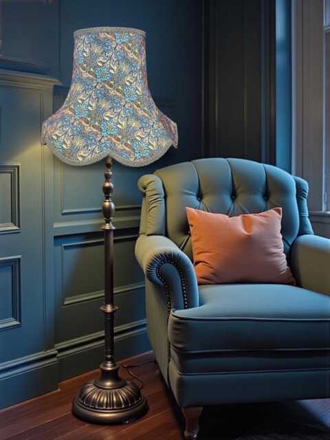 William Morris Teal Peacock & Dragon Curtains Fabric Scalloped Lampshade Duck Egg Blue Braid, Bespoke British Handmade - image 1