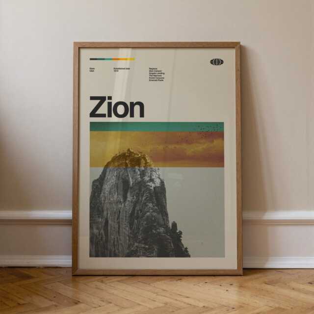 Zion National Park Travel Poster, Mid-Century Modern Art Print - image 1