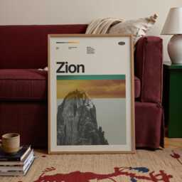 Zion National Park Travel Poster, Mid-Century Modern Art Print - thumbnail 2