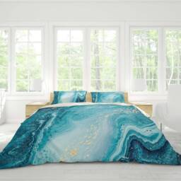 3D Marbled Microfiber Duvet Cover Set, Blue Swirl Bedding - thumbnail 2
