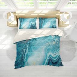 3D Marbled Microfiber Duvet Cover Set, Blue Swirl Bedding - thumbnail 3