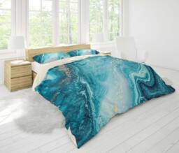 3D Marbled Microfiber Duvet Cover Set, Blue Swirl Bedding