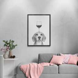 Beagle Dog Art Print, Funny & Wine Drawing, Lover Wall Decor, Lovers Gifts - thumbnail 3