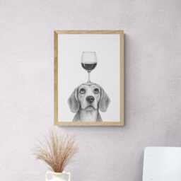 Beagle Dog Art Print, Funny & Wine Drawing, Lover Wall Decor, Lovers Gifts - thumbnail 2