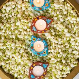 Floral Blue Tea Light Candle Holder Set Of 2/4/6, Candel Stand, T-Light Holder, Handcrafted Diyas, Potters in Jaipur - thumbnail 3