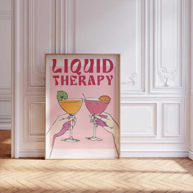 Liquid Therapy Print, Kitchen Bar Poster, Gift For Cocktail Girls Lover Wall Art, Mixology For Her, Maximalist Trendy Poster - image 1