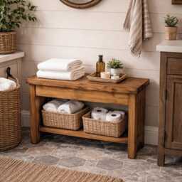 Handmade Solid Wood Rustic Bench With Shoe Shelf - Farmhouse Entryway Console Table - thumbnail 3