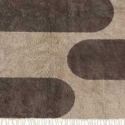 Modern Beni Ourain Rug - Handmade Wool Moroccan Carpet in Beige & Brown, Abstract Wave Design - thumbnail 3