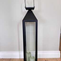 Tall Black Metal Lantern With Glass Panels & Leather-Effect Handle - thumbnail 2
