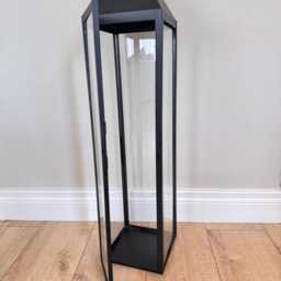 Tall Black Metal Lantern With Glass Panels & Leather-Effect Handle - thumbnail 3