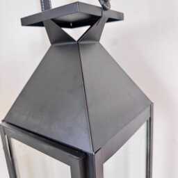 Tall Black Metal Lantern With Glass Panels & Leather-Effect Handle - thumbnail 4