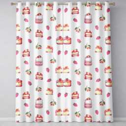 Cute Strawberry Cherry Cake Dessert Cream Background Seamless Pattern Readymade Eyelet Ring Top Thermal 100% Blackout Curtains - thumbnail 2