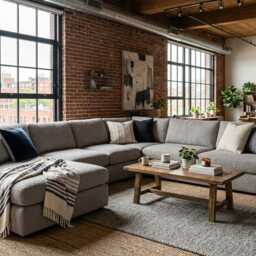 L Shaped Sectional Gray Boucle, Oversized Corner Sofa Chaise Lounge, Handmade Industrial Loft Modern Living Room Furniture - thumbnail 2