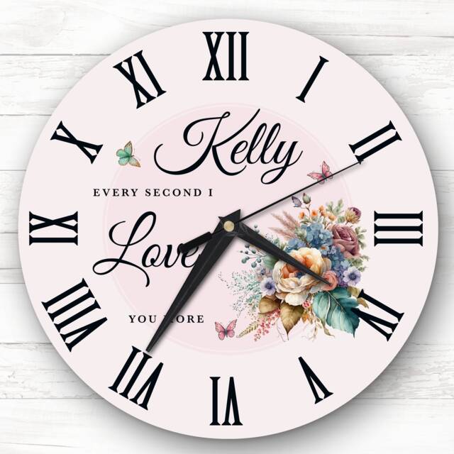Watercolour Floral Butterflies I Love You Romantic Gift Personalised Clock - image 1