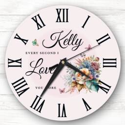 Watercolour Floral Butterflies I Love You Romantic Gift Personalised Clock - thumbnail 1