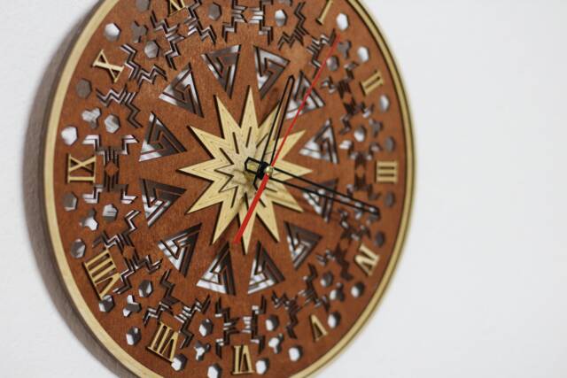 Wooden, Multilayered Laser Cut Wall Clock With Numbers Coming in Personalised Box - image 1