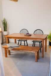 Farmhouse Dining Table & Matching Benches. All Wooden With Sustainably Sourced, Slow Grown Wood. Handmade To Order & Customisable