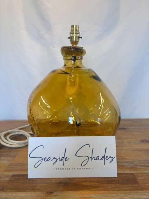 Handmade Yellow Gold Recycled Glass Table Lamp With Linen Flex - image 1