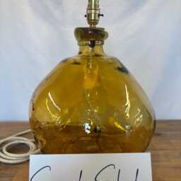 Handmade Yellow Gold Recycled Glass Table Lamp With Linen Flex - thumbnail 2