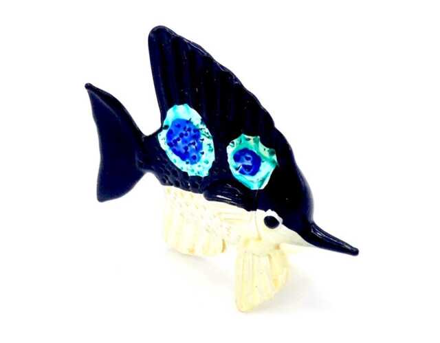 Hand Blown Glass Miniature Exotic Fish Little Sea Animal Blue Black White Figurine Statue Decoration Collectible Small Craft Painted Figure - image 1