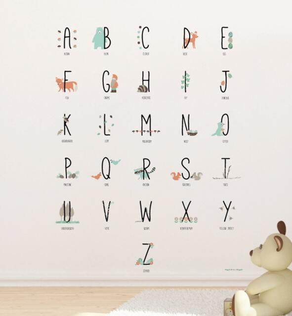 Woodland Animal Alphabet Wall Sticker Decal - Educational Stickers, Learning, Art, Decals, Kids Room, School, Education - image 1