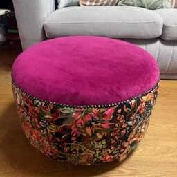 Handmade Floral Velvet Footstool Pink Botanical Ottoman Pouffe - thumbnail 3