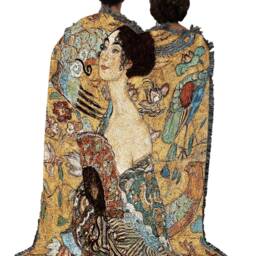 Lady With Fan Woven Tapestry Throw Blanket By Gustav Klimt, Large Soft Comforting, Artistic Textured Design 100% Cotton Made in Usa 72x54 - thumbnail 3