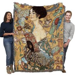 Lady With Fan Woven Tapestry Throw Blanket By Gustav Klimt, Large Soft Comforting, Artistic Textured Design 100% Cotton Made in Usa 72x54 - thumbnail 2