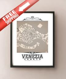 Venezia Vintage Style Sepia Map Art Print - Venice, Italy City Decor - thumbnail 1