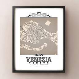 Venezia Vintage Style Sepia Map Art Print - Venice, Italy City Decor - thumbnail 2
