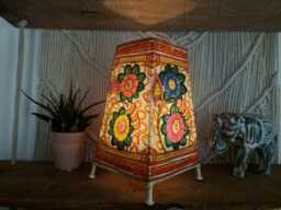Hand-Painted Leather Floral Lampshade Boho Tribal Decor