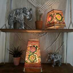 Hand-Painted Leather Floral Lampshade Boho Tribal Decor - thumbnail 2