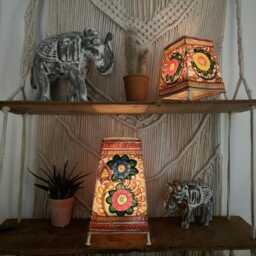 Hand-Painted Leather Floral Lampshade Boho Tribal Decor - thumbnail 3