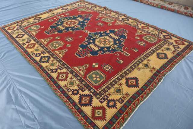 6x7 Hand Knotted Soumak Kilim Rug, Afghan Tribal Medallion Wool Carpet - image 1
